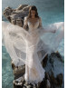 Long Sleeves Ivory Lace Tulle Sparkly Boho Beach Wedding Dress